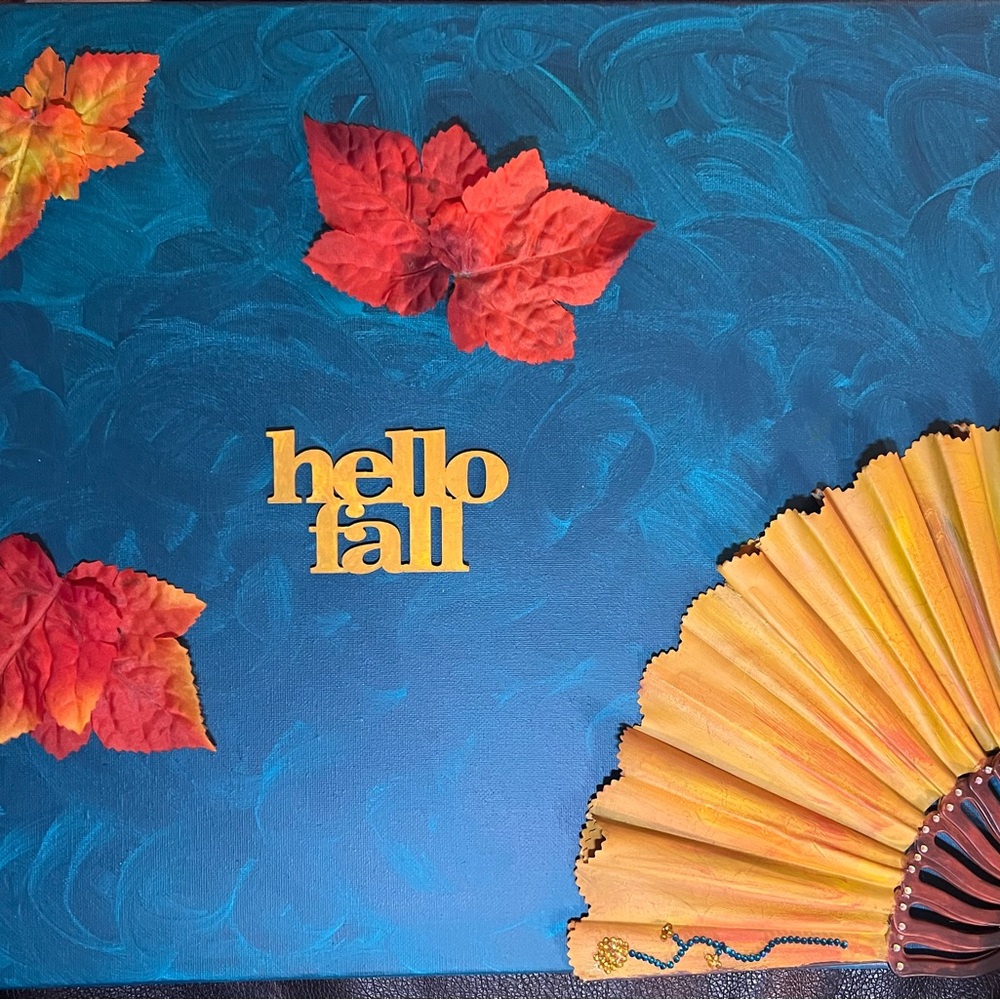 Hello Fall Canvas Art with Leaves and Fan